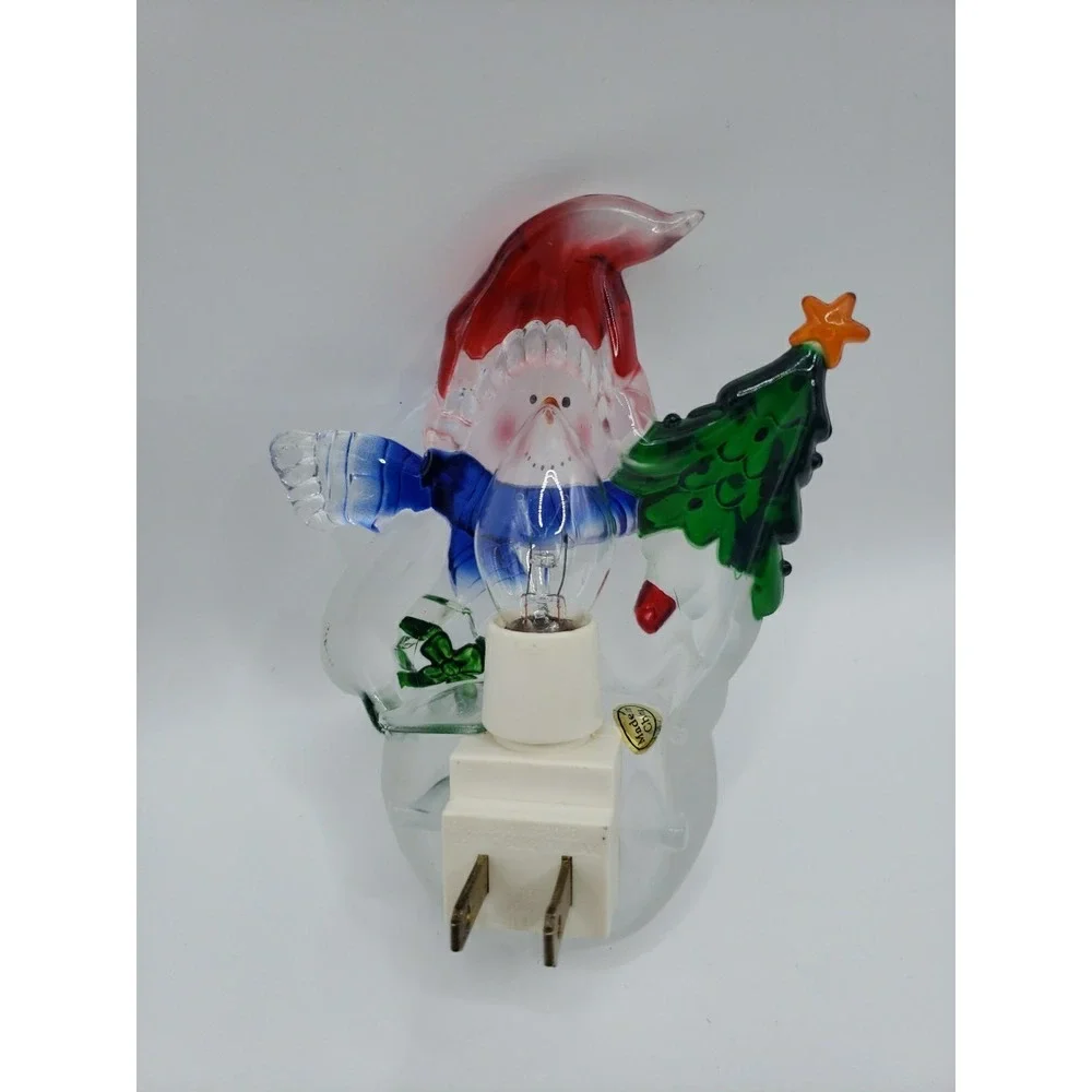 VTG Acrylic Snowman Night Light Holding Christmas Tree & Gifts - Sensor